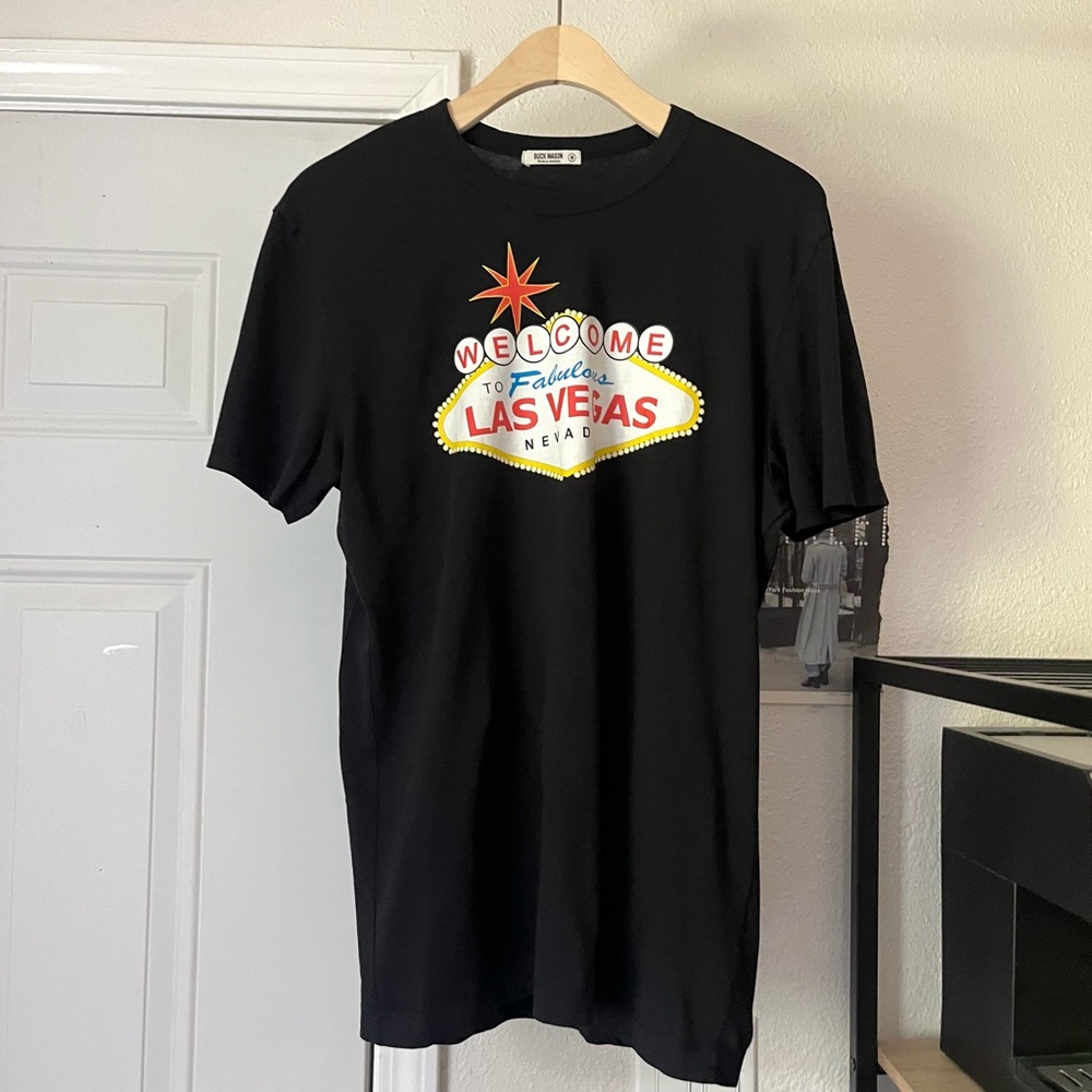 BUCK‎ MASON black crew neck knit Las Vegas graphic text cotton tshirt